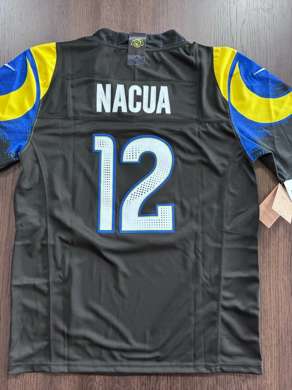 Nike Los Angeles Rams Black Jersey with Blue and Yellow Accents #12